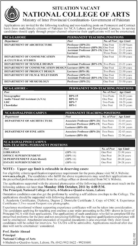 national school of arts vacancies.